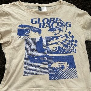 White/cream and blue graphic tee